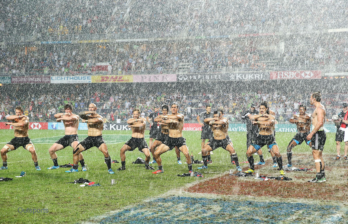 New Zealand Rugby team All Blacks Sevens perform shirtless 