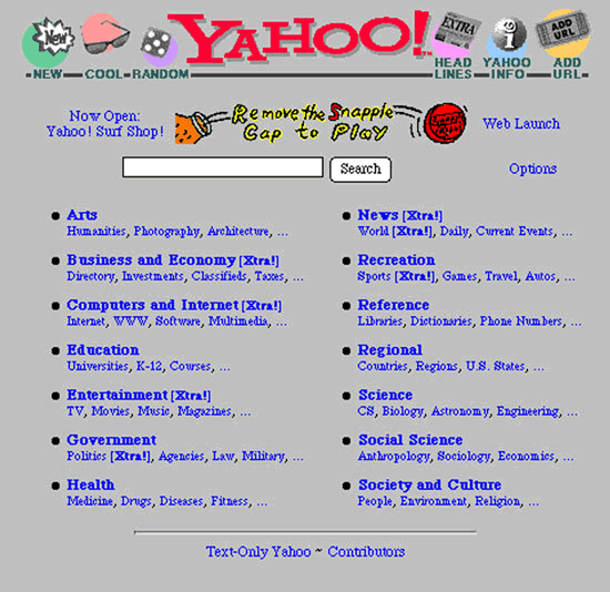 Yahoo homepage 1995