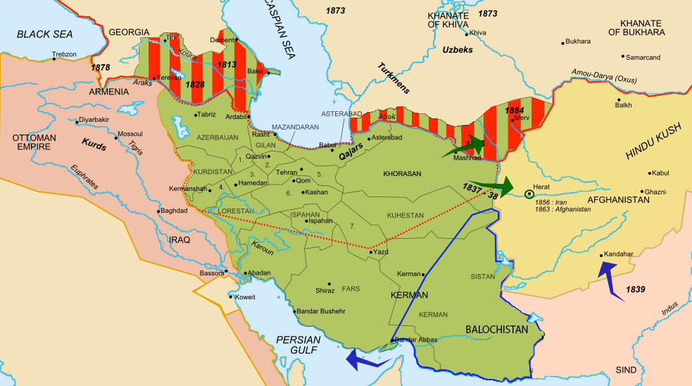 How Iran's borders changed in the early 1900s