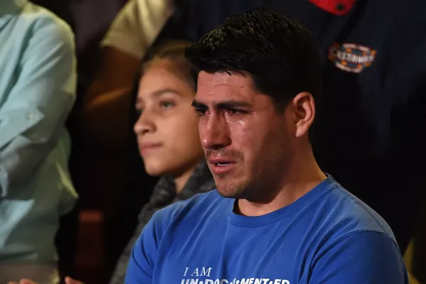 Jose Patino of Arizona cries as he watches President Obama in 2014. 