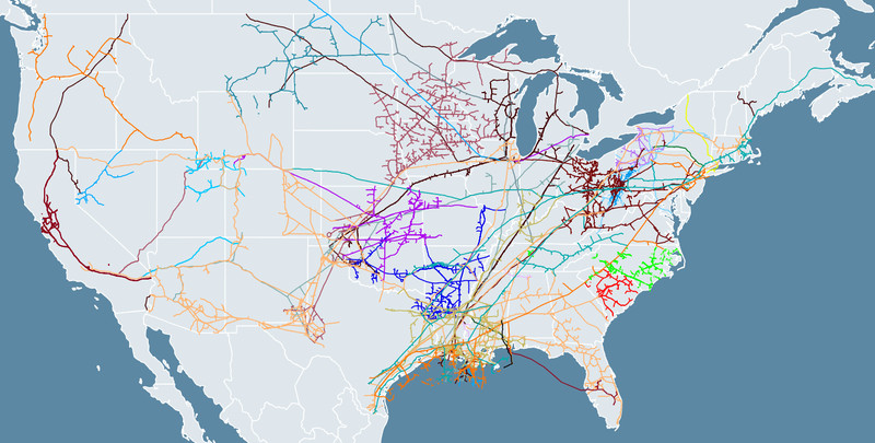 Existing natural gas pipelines in the US.