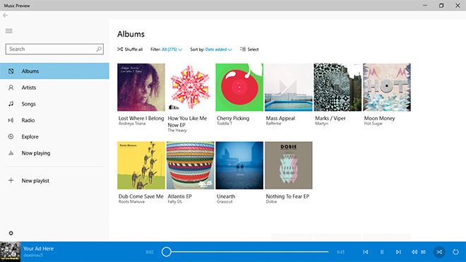 Windows 10 Music app