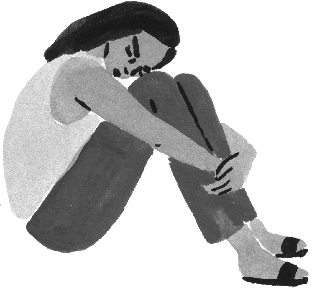 Illustration of crouching girl