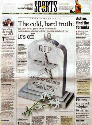 Infamous RIP cover for Houston Chronicle